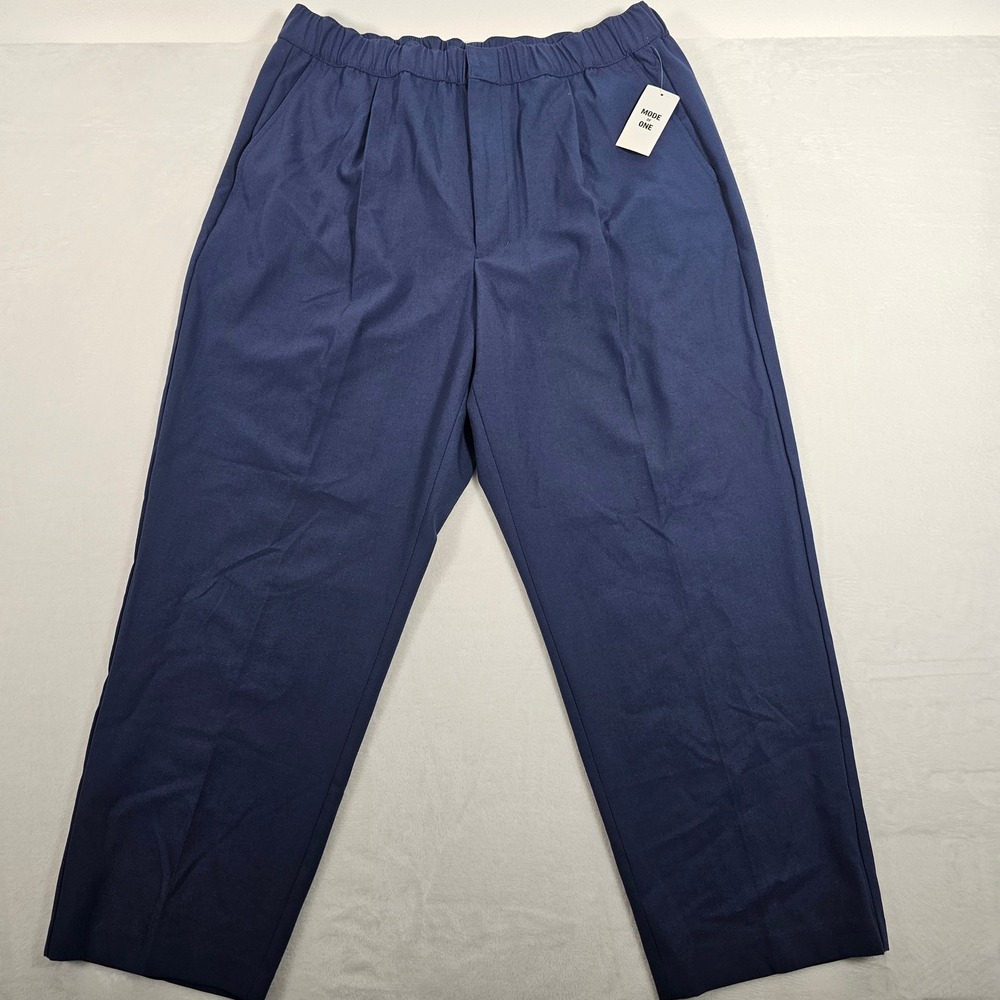 Mode‎ Of One Men Navy Blue Elastic Waist Pleated Wide Leg Pants Size Large